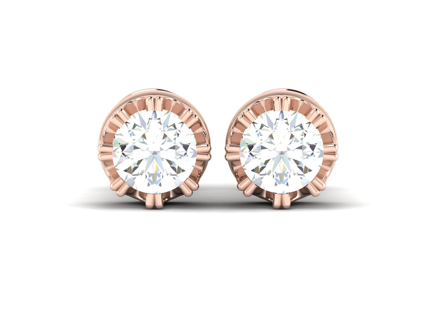 Gold Double Halo Diamond Stud Earrings - 0.47 Ct Round Brilliant Cut