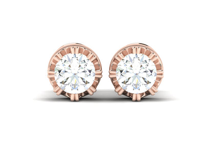 Gold Double Halo Diamond Stud Earrings - 0.47 Ct Round Brilliant Cut
