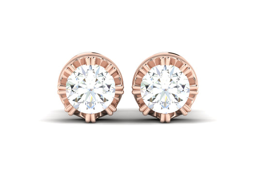 Gold Double Halo Diamond Stud Earrings - 0.47 Ct Round Brilliant Cut