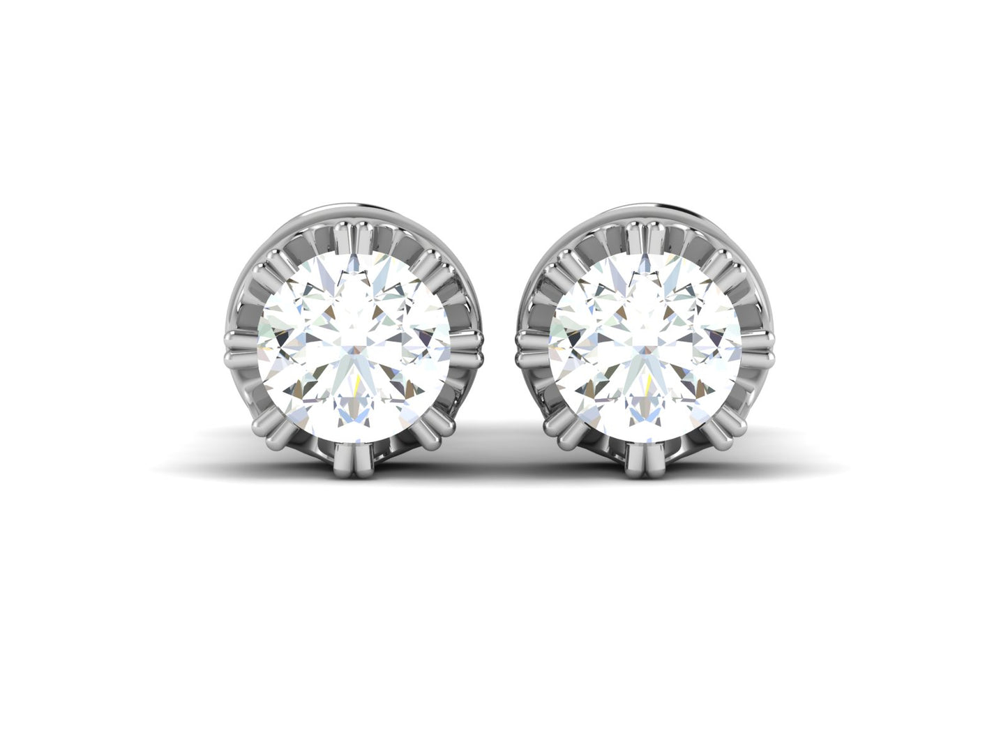 Gold Double Halo Diamond Stud Earrings - 0.47 Ct Round Brilliant Cut