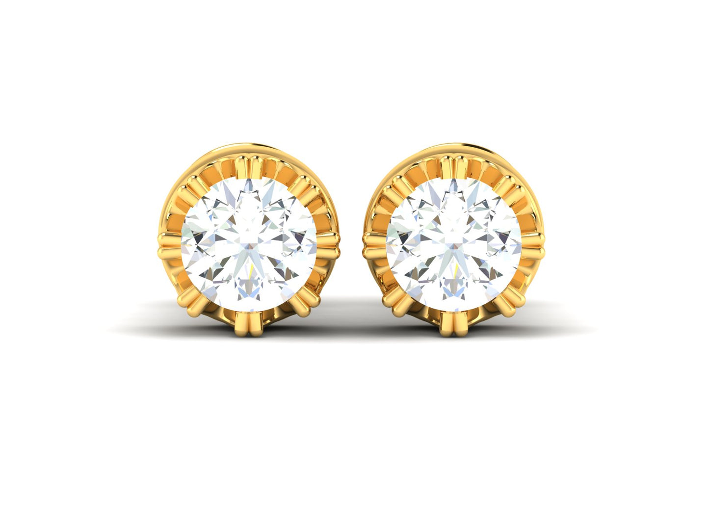 Gold Double Halo Diamond Stud Earrings - 0.47 Ct Round Brilliant Cut