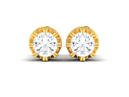 Gold Double Halo Diamond Stud Earrings - 0.47 Ct Round Brilliant Cut