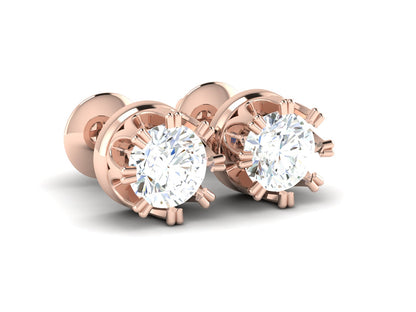 Gold Double Halo Diamond Stud Earrings - 0.47 Ct Round Brilliant Cut