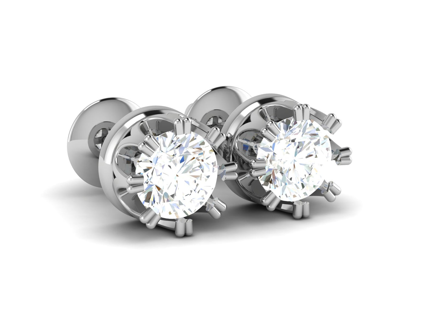 Gold Double Halo Diamond Stud Earrings - 0.47 Ct Round Brilliant Cut