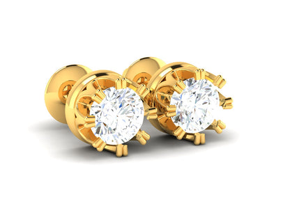 Gold Double Halo Diamond Stud Earrings - 0.47 Ct Round Brilliant Cut