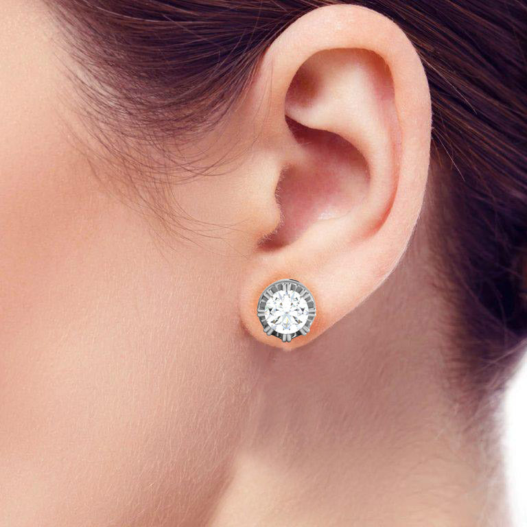 Gold Double Halo Diamond Stud Earrings - 0.47 Ct Round Brilliant Cut