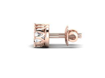 Gold Double Halo Diamond Stud Earrings - 0.47 Ct Round Brilliant Cut