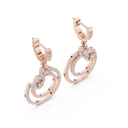 1.08 CTW Diamond Floral Orbit Double Hoop Drop Earrings in Gold