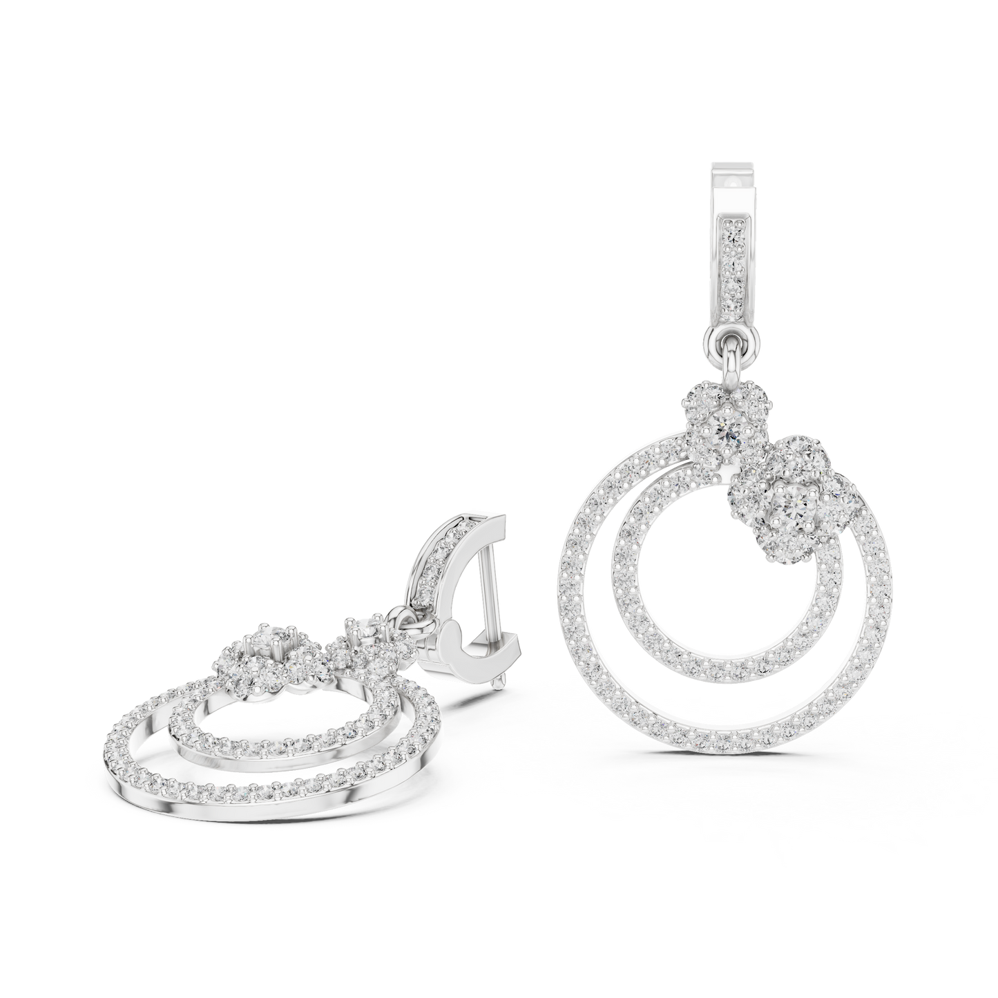 1.08 CTW Diamond Floral Orbit Double Hoop Drop Earrings in Gold