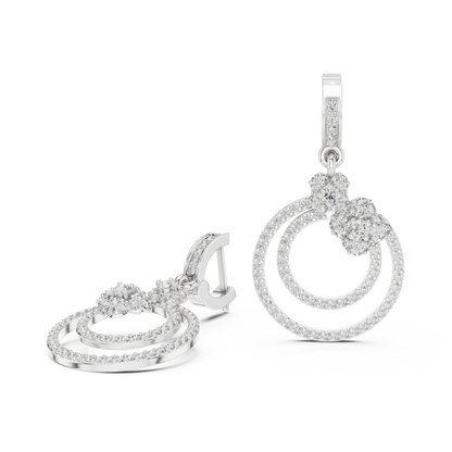 1.08 CTW Diamond Floral Orbit Double Hoop Drop Earrings in Gold