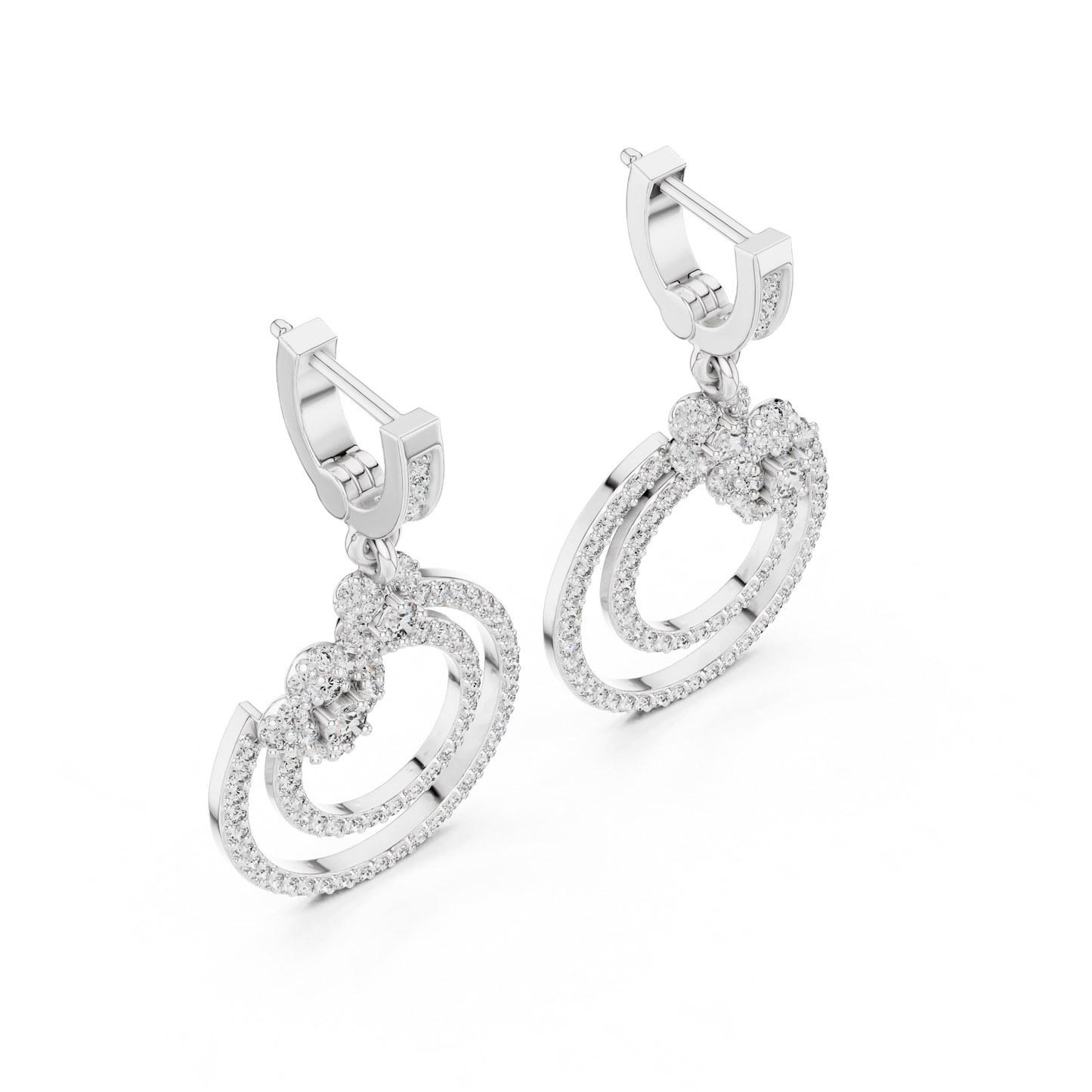 1.08 CTW Diamond Floral Orbit Double Hoop Drop Earrings in Gold