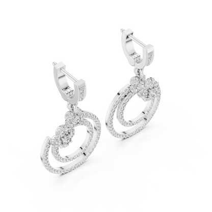 1.08 CTW Diamond Floral Orbit Double Hoop Drop Earrings in Gold