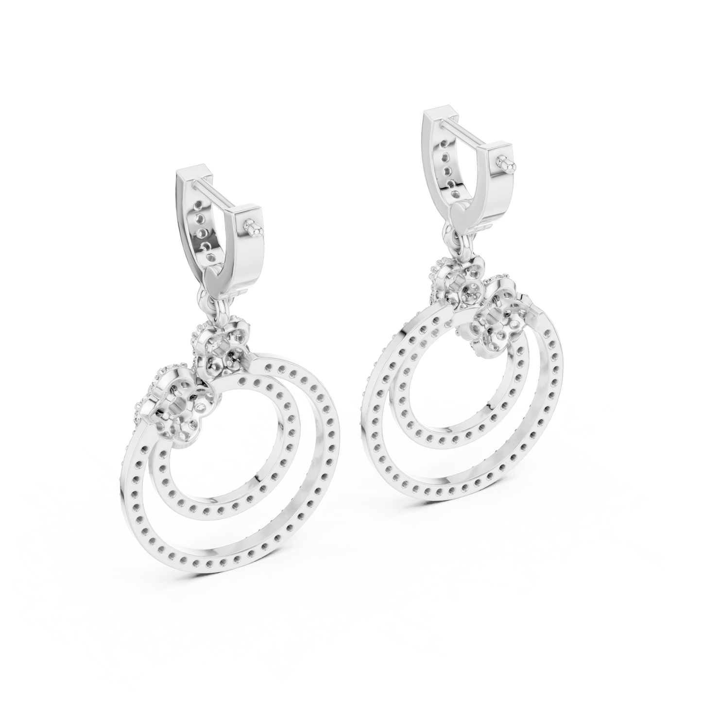 1.08 CTW Diamond Floral Orbit Double Hoop Drop Earrings in Gold