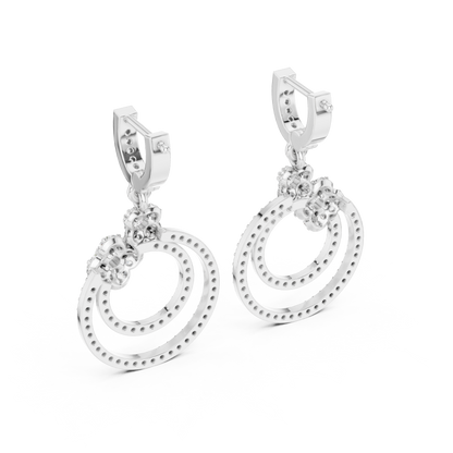 1.08 CTW Diamond Floral Orbit Double Hoop Drop Earrings in Gold