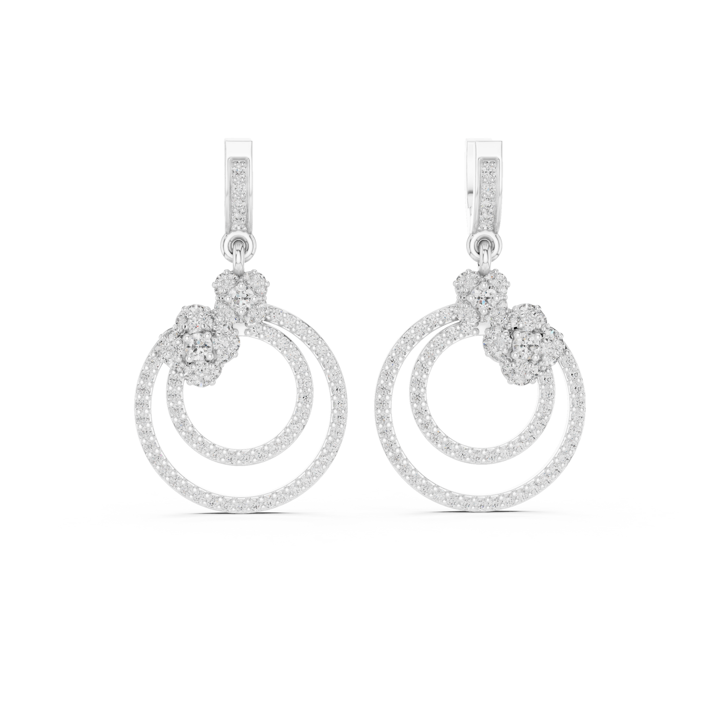1.08 CTW Diamond Floral Orbit Double Hoop Drop Earrings in Gold