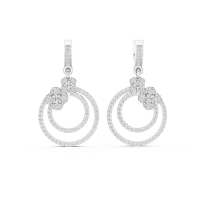 1.08 CTW Diamond Floral Orbit Double Hoop Drop Earrings in Gold