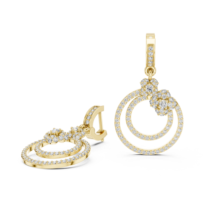 1.08 CTW Diamond Floral Orbit Double Hoop Drop Earrings in Gold