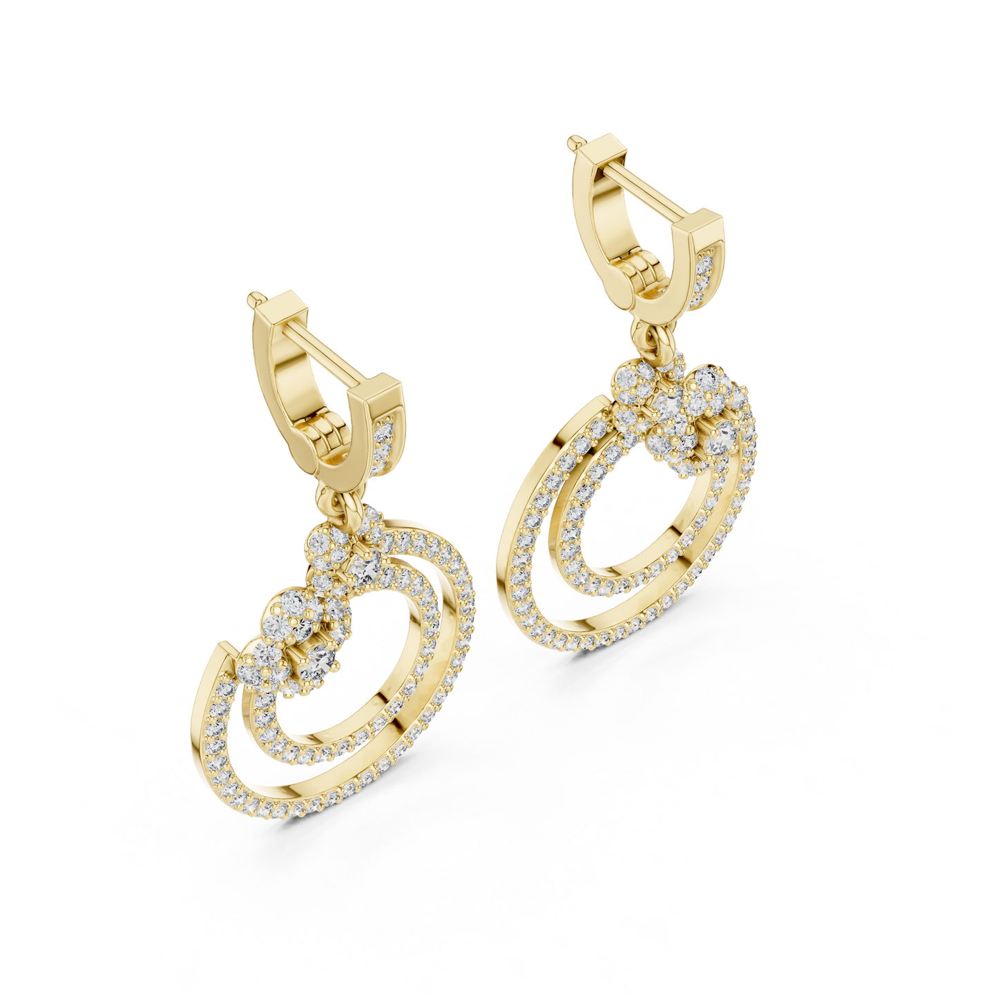 1.08 CTW Diamond Floral Orbit Double Hoop Drop Earrings in Gold