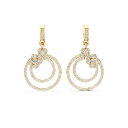 1.08 CTW Diamond Floral Orbit Double Hoop Drop Earrings in Gold