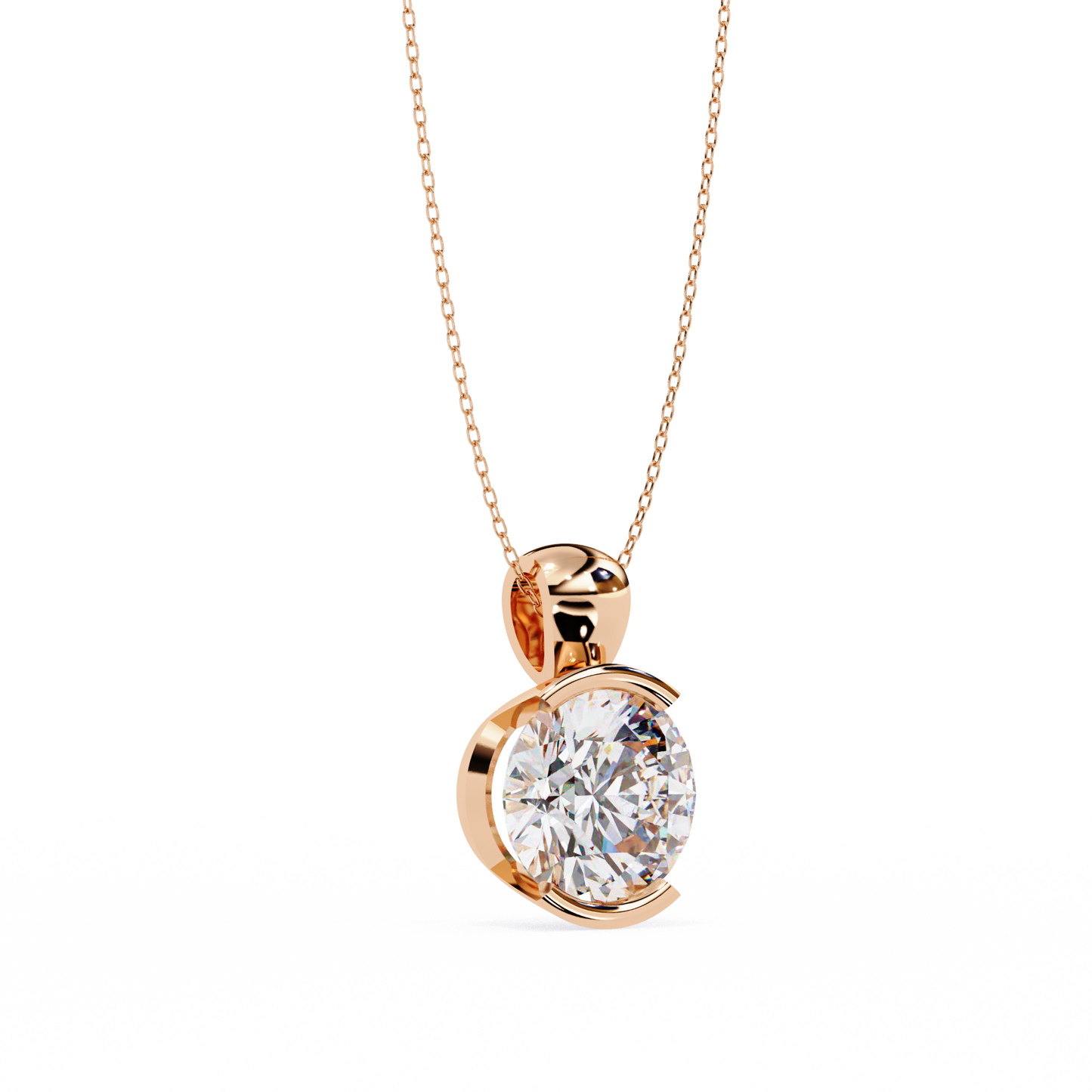 The Zenith Half-Bezel Solitaire Orbit Pendant in Gold- 2.22 Ct Diamonds