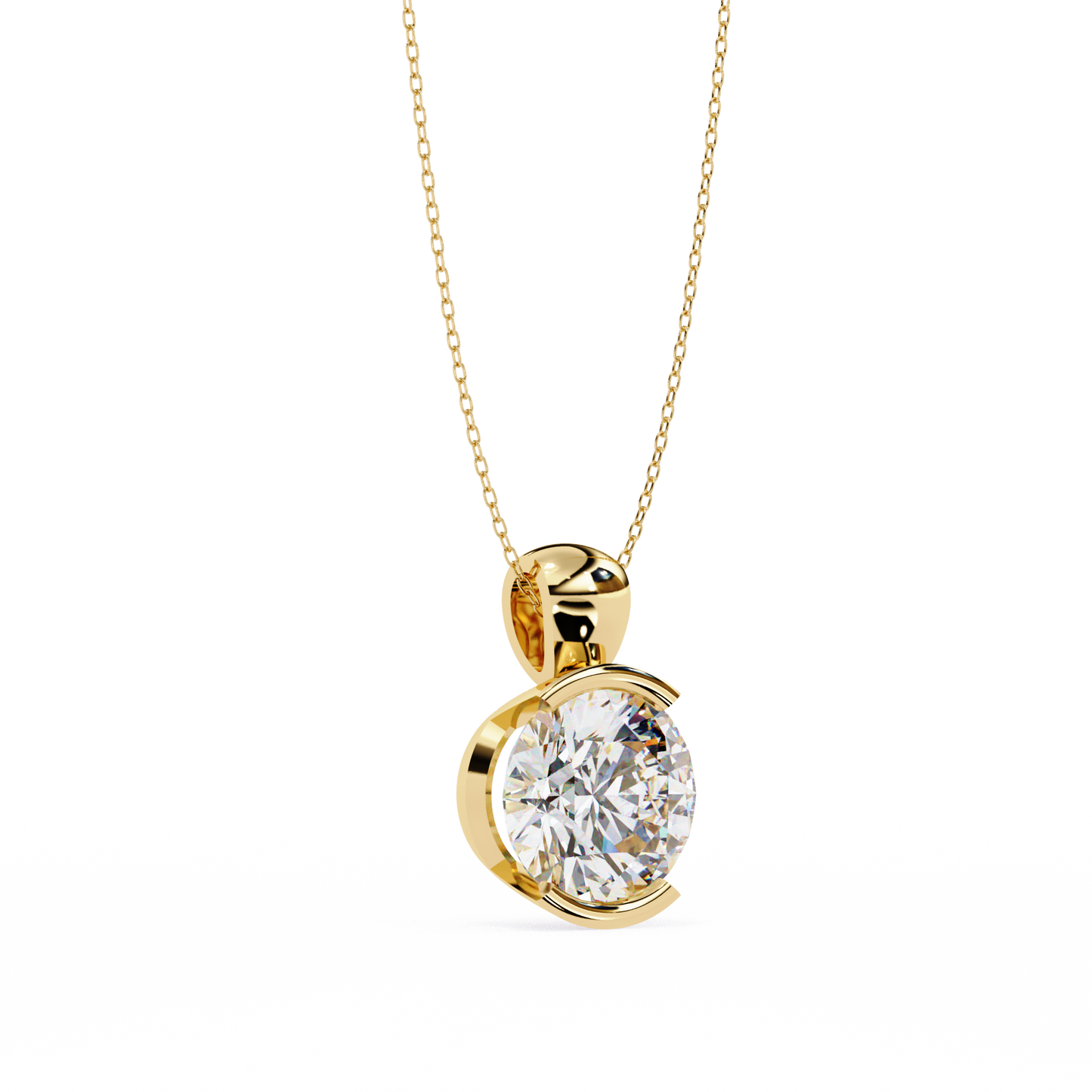 The Zenith Half-Bezel Solitaire Orbit Pendant in Gold- 2.22 Ct Diamonds