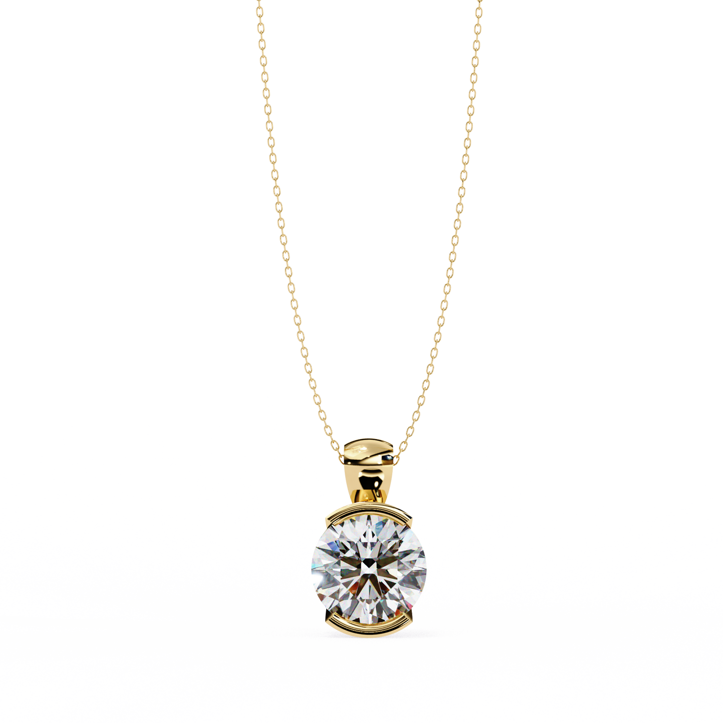 The Zenith Half-Bezel Solitaire Orbit Pendant in Gold- 2.22 Ct Diamonds
