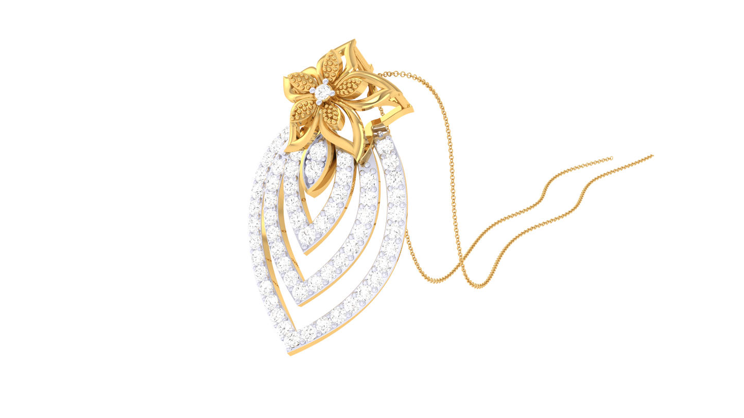 Stunning Floral Charm Pendent In Gold - 0.51 Ct Brilliant Cut Diamonds
