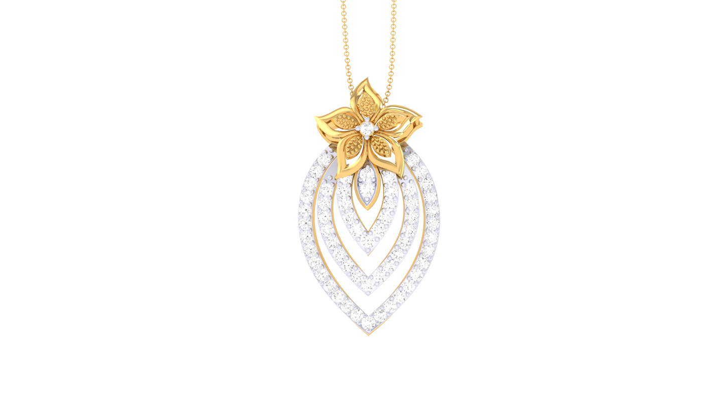 Stunning Floral Charm Pendent In Gold - 0.51 Ct Brilliant Cut Diamonds
