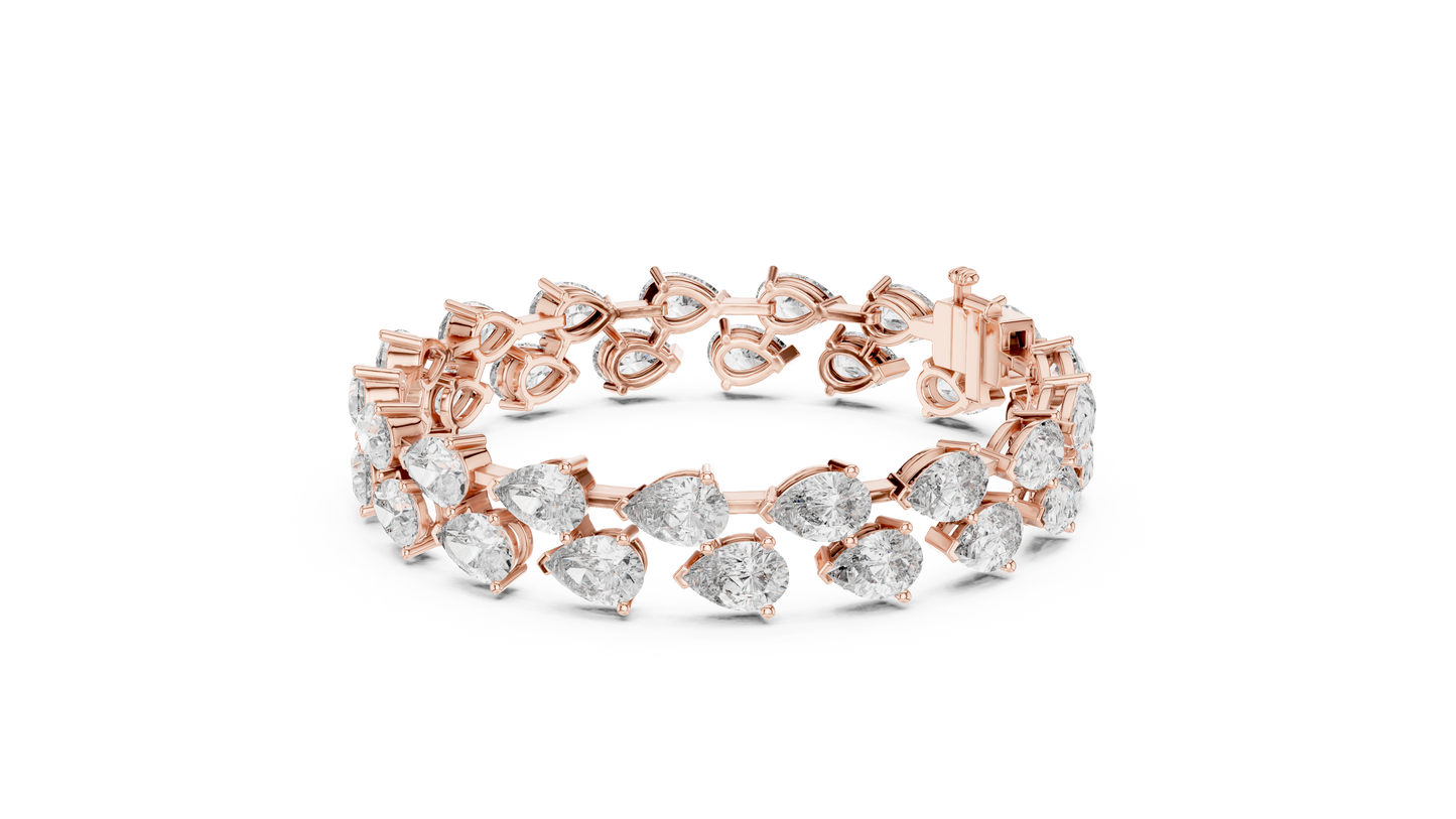 26.52CTW Double Row Pear Cut Diamond Statement Bracelet