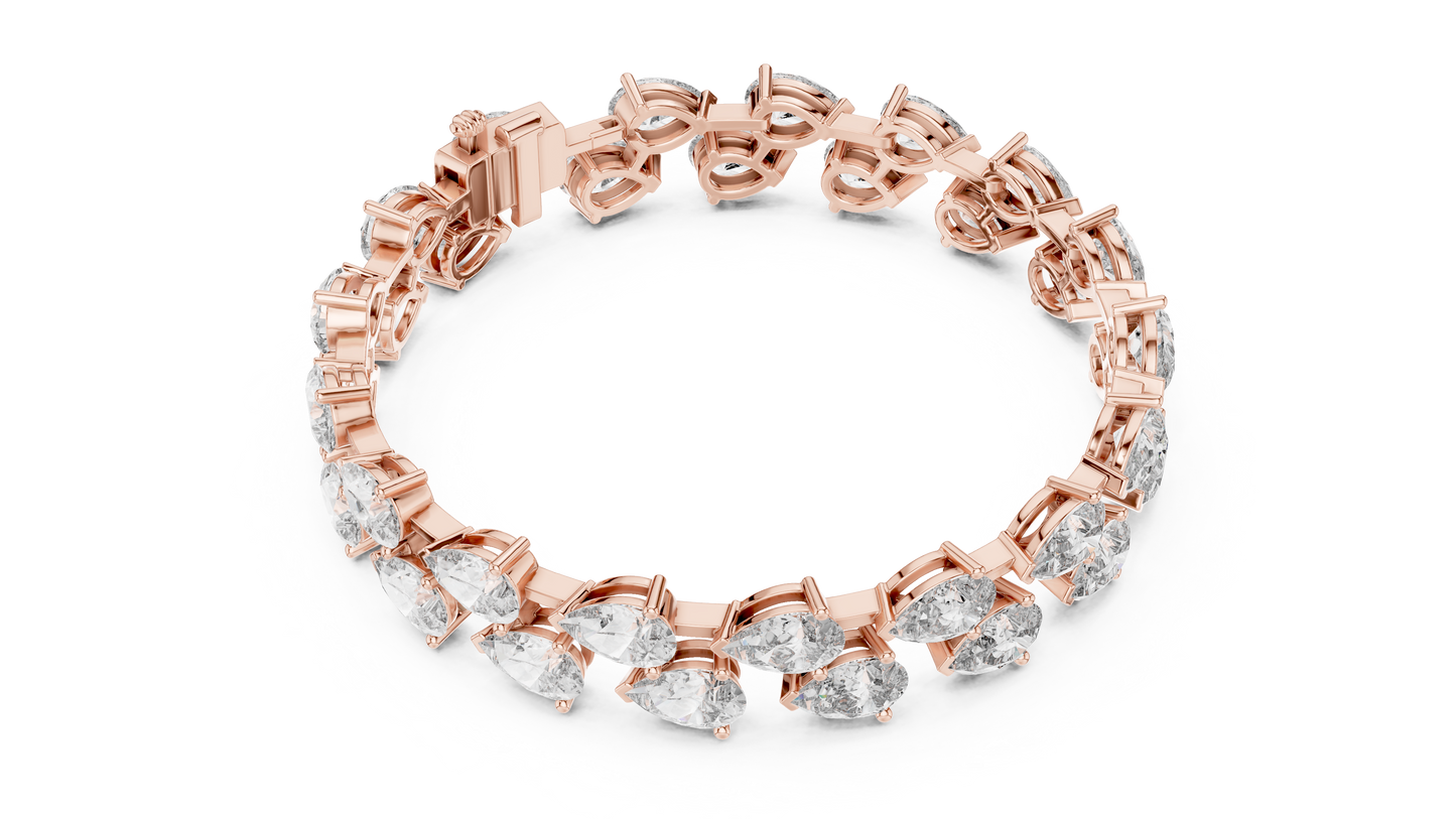 26.52CTW Double Row Pear Cut Diamond Statement Bracelet