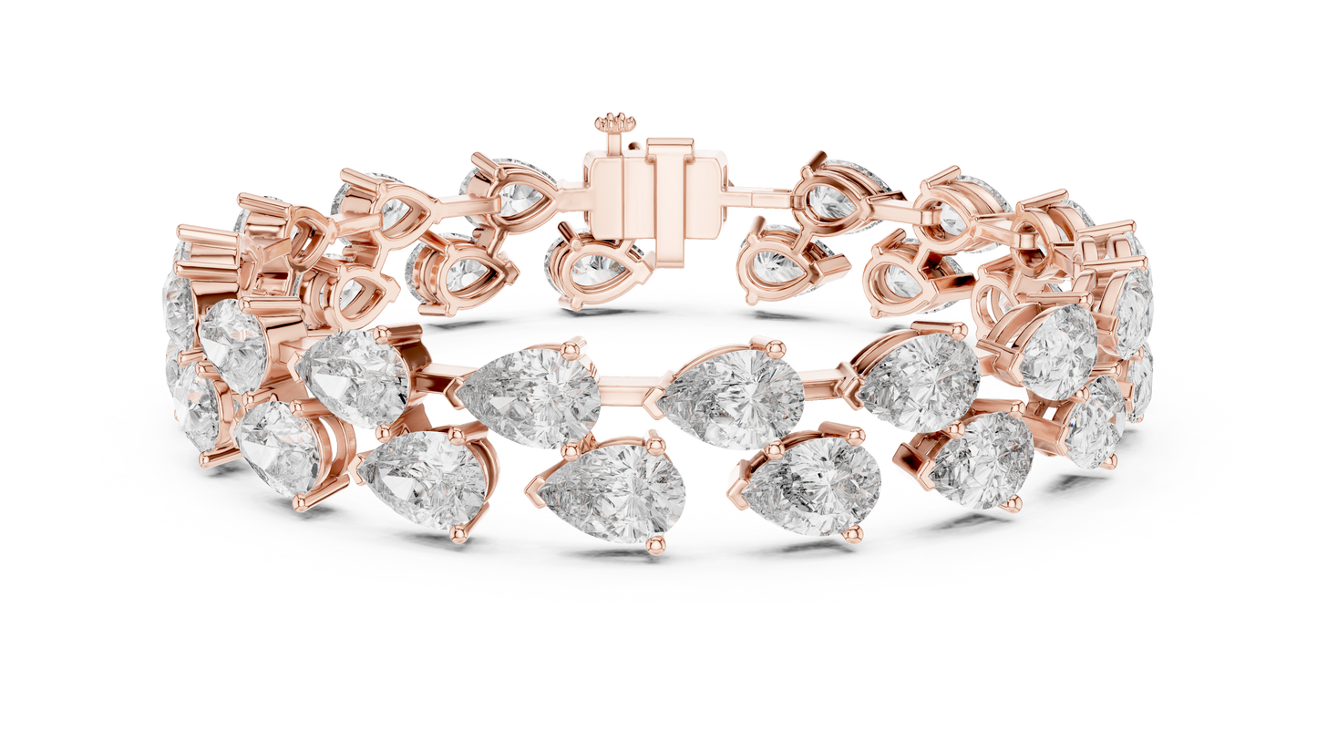 26.52CTW Double Row Pear Cut Diamond Statement Bracelet