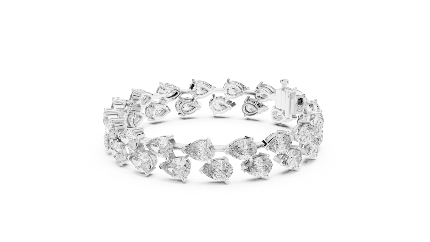 26.52CTW Double Row Pear Cut Diamond Statement Bracelet