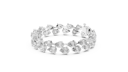 26.52CTW Double Row Pear Cut Diamond Statement Bracelet