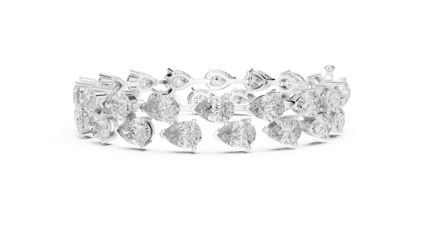 26.52CTW Double Row Pear Cut Diamond Statement Bracelet