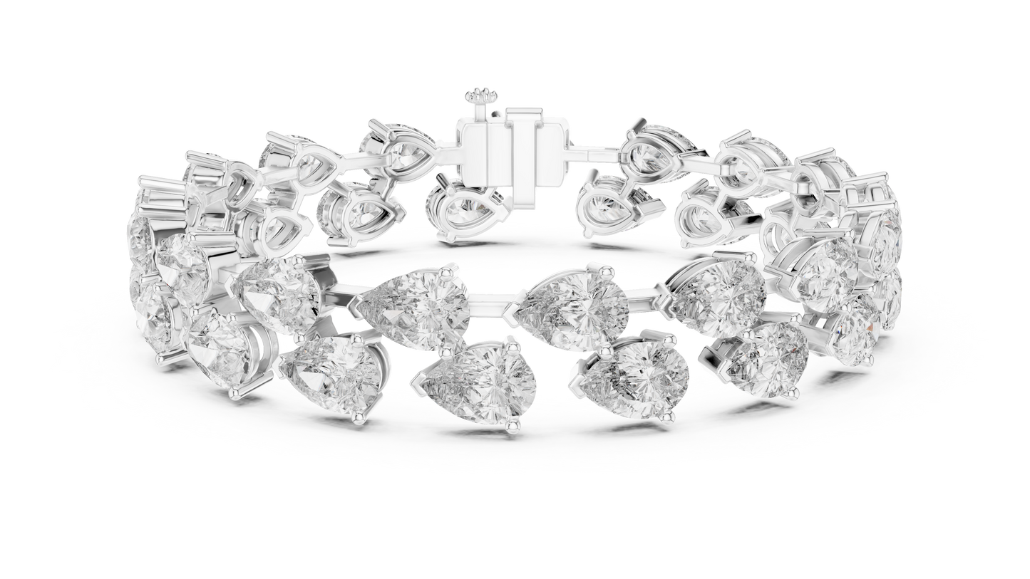 26.52CTW Double Row Pear Cut Diamond Statement Bracelet