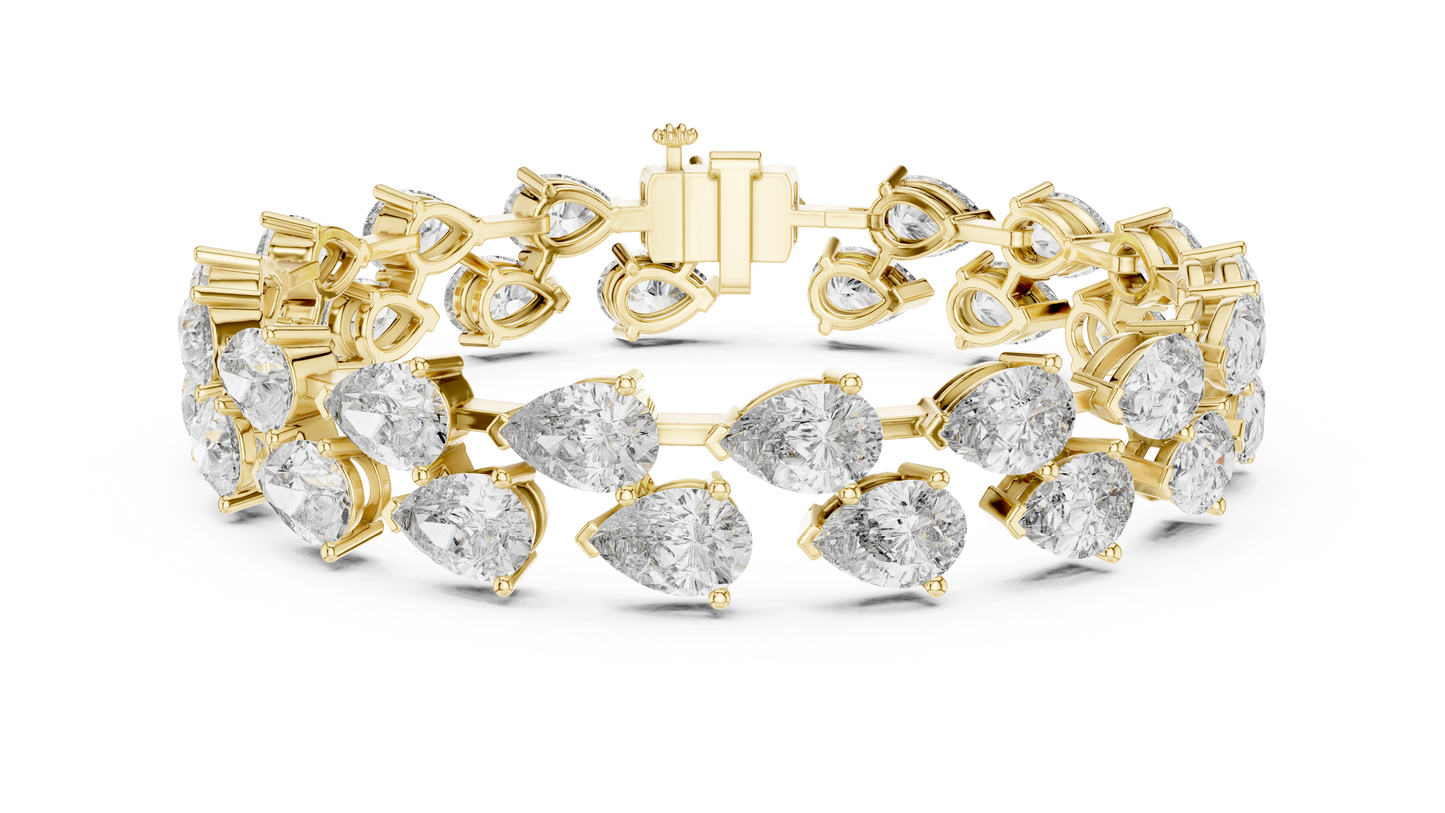 26.52CTW Double Row Pear Cut Diamond Statement Bracelet