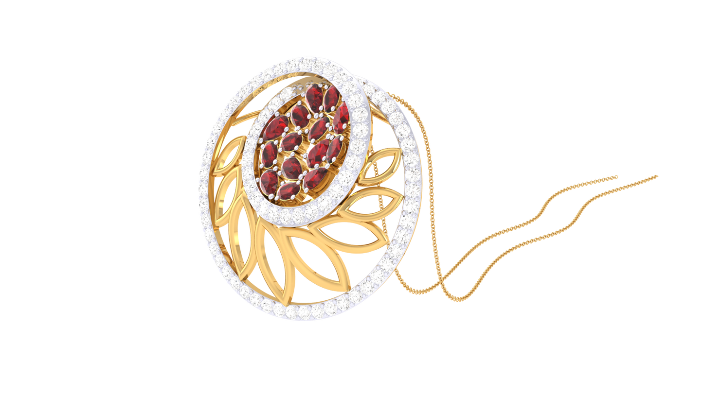 Crimson Orbit Pendent In Polished Gold - 0.85 Ct Brilliant Cut Diamonds