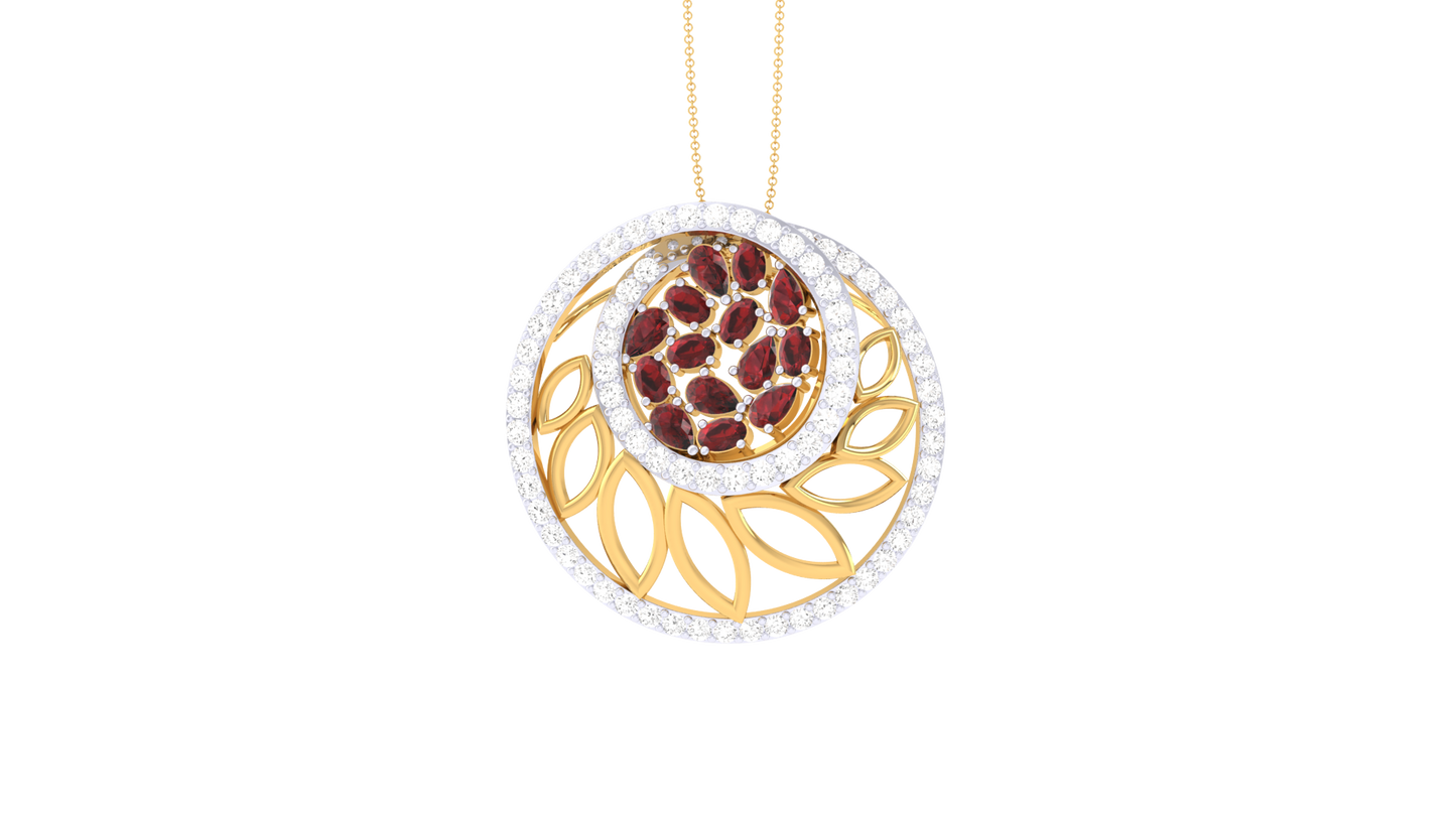 Crimson Orbit Pendent In Polished Gold - 0.85 Ct Brilliant Cut Diamonds