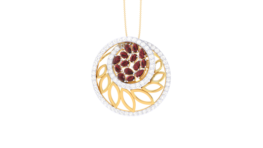 Crimson Orbit Pendent In Polished Gold - 0.85 Ct Brilliant Cut Diamonds