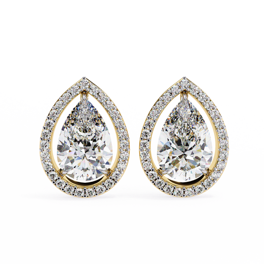 Lumière Floating Teardrops Diamonds Stud Earrings in Yellow Gold - 0.81 Ct