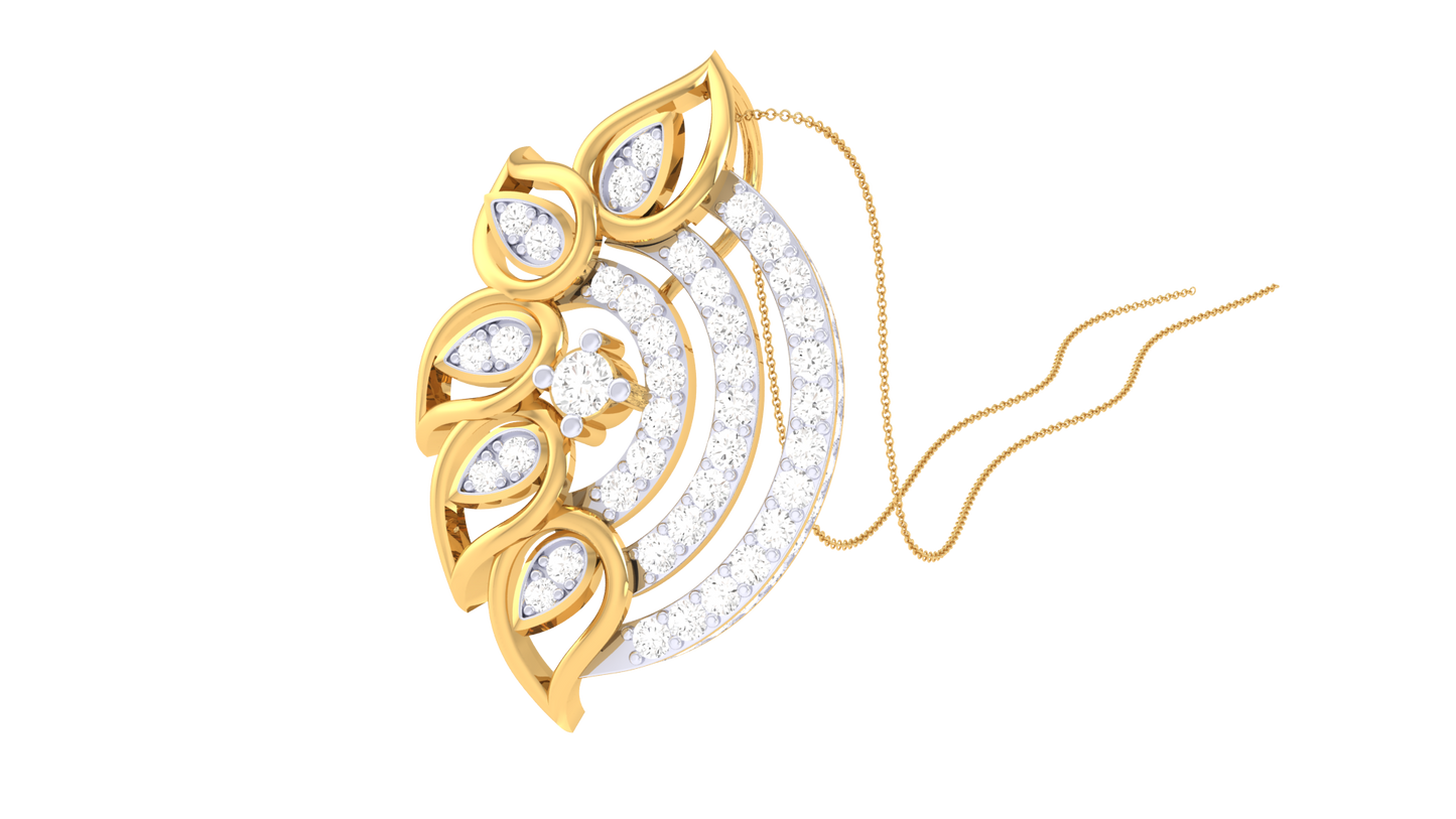 Floral & Geometric Fusion Golden Pendant - 0.44 Ct Diamonds