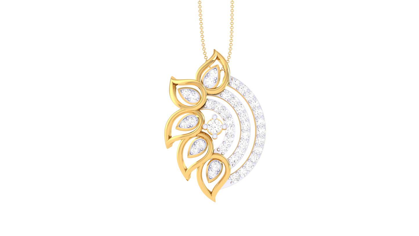 Floral & Geometric Fusion Golden Pendant - 0.44 Ct Diamonds
