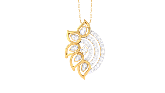 Floral & Geometric Fusion Golden Pendant - 0.44 Ct Diamonds