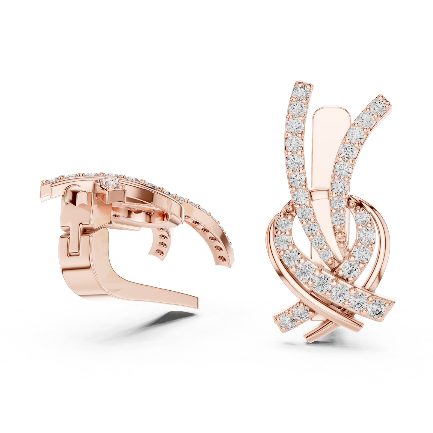 0.51CTW Diamond Ribbon Knot Huggie Earrings in Yellow Gold