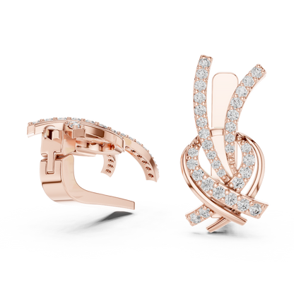 0.51CTW Diamond Ribbon Knot Huggie Earrings in Yellow Gold