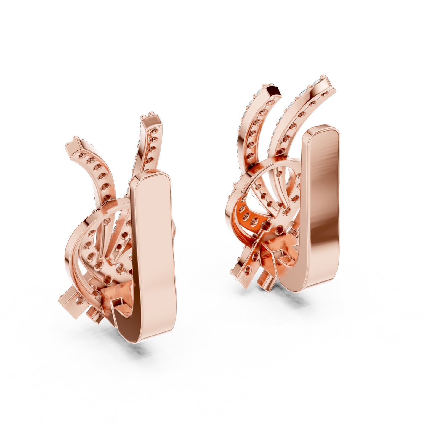 0.51CTW Diamond Ribbon Knot Huggie Earrings in Yellow Gold