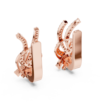 0.51CTW Diamond Ribbon Knot Huggie Earrings in Yellow Gold