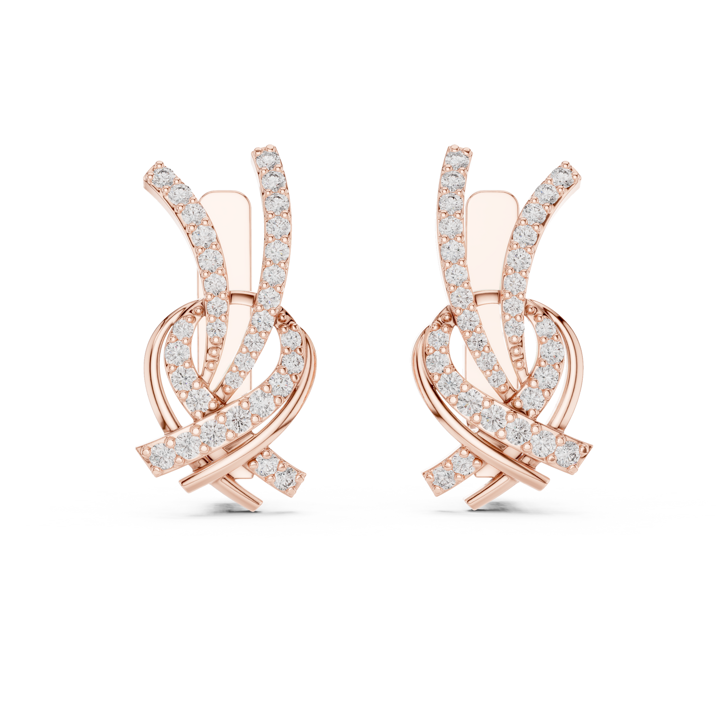 0.51CTW Diamond Ribbon Knot Huggie Earrings in Yellow Gold