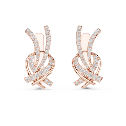 0.51CTW Diamond Ribbon Knot Huggie Earrings in Yellow Gold