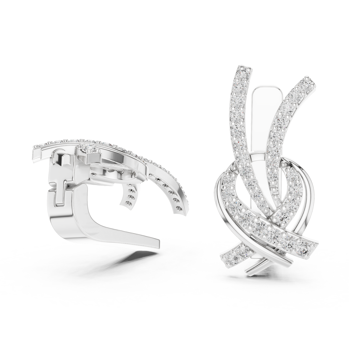 0.51CTW Diamond Ribbon Knot Huggie Earrings in Yellow Gold